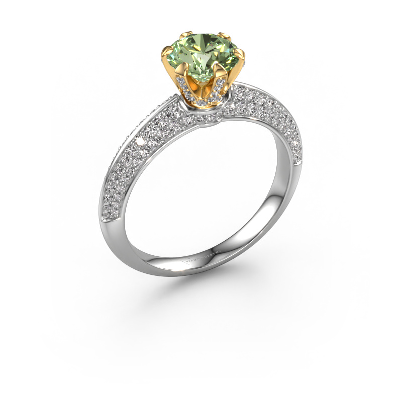 Image of Engagement ring Abby 585 white gold Green lab grown diamond 6.5 mm