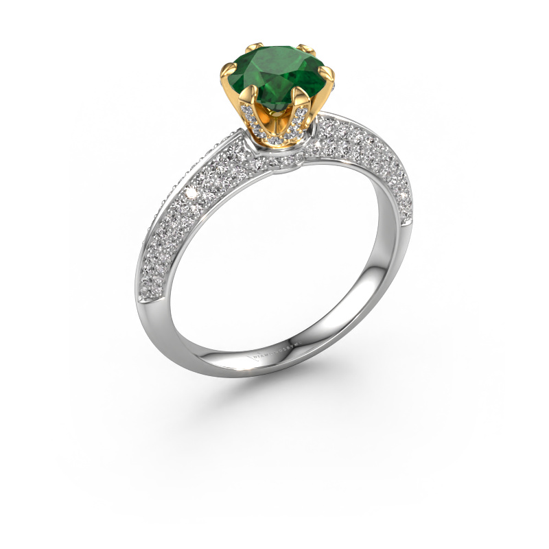 Image of Engagement ring Abby 585 white gold Emerald 6.5 mm