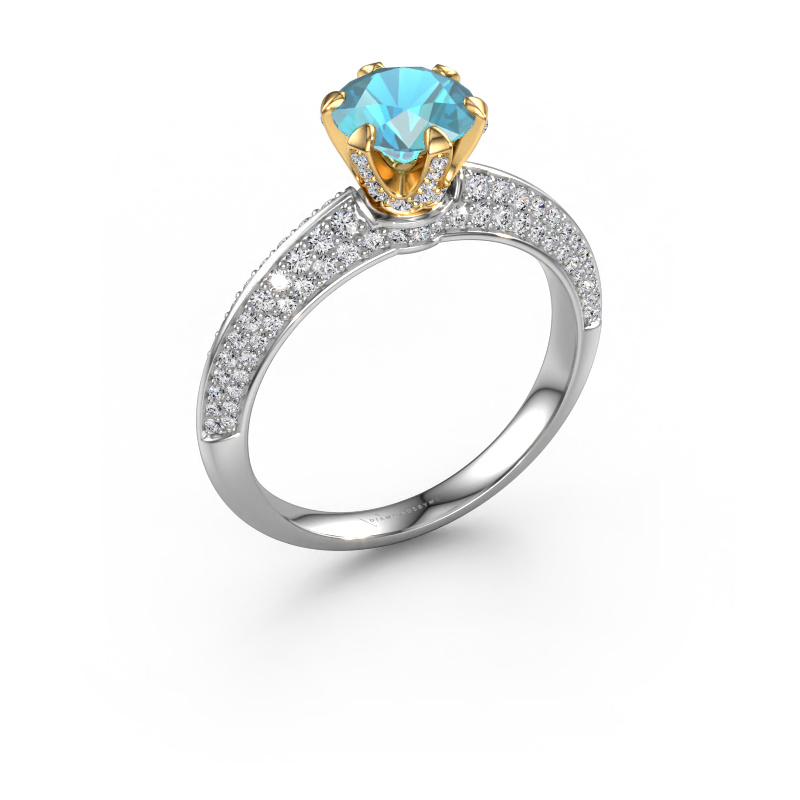 Image of Engagement ring Abby 585 white gold Blue topaz 6.5 mm