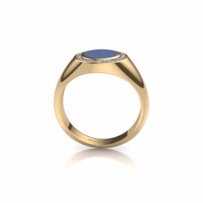Oval gold pinky ring Adam 1 with 10x8 mm oval shape blue