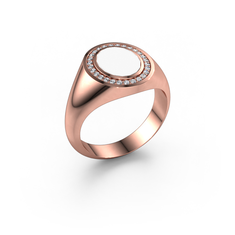 Afbeelding van Pinkring Adam 1 585 Rosé goud Witte emaille 10x8 mm
