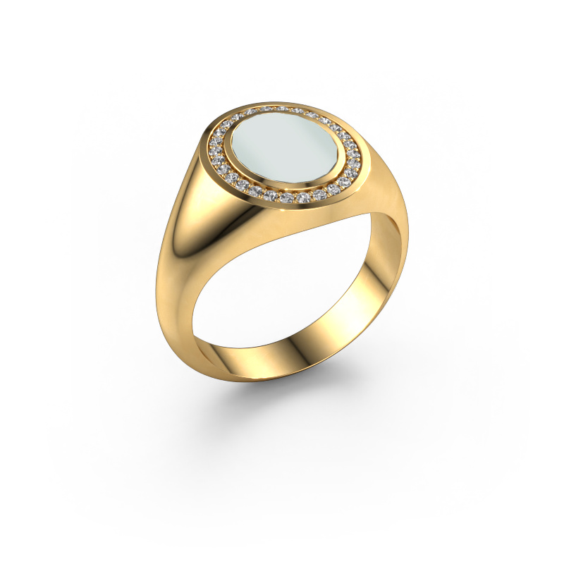 Afbeelding van Pinkring Adam 1 585 goud Groene lagensteen 10x8 mm