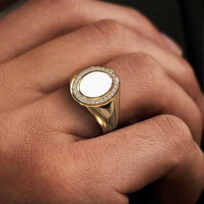 Oval gold pinky ring Adam 1 with 10x8 mm oval shape white