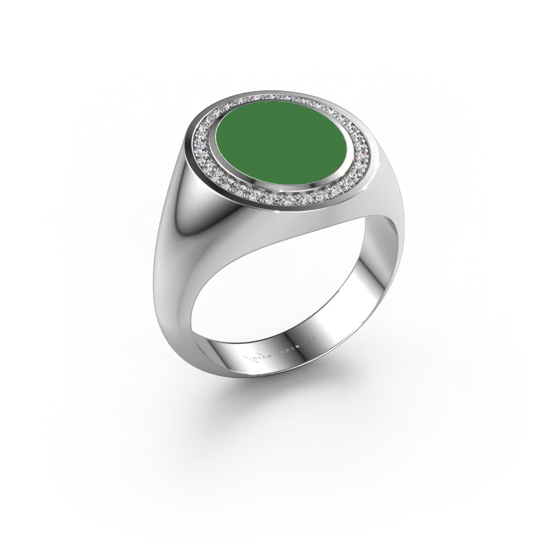 Image de Chevalière Adam 2 585 or blanc émail vert 12x10 mm