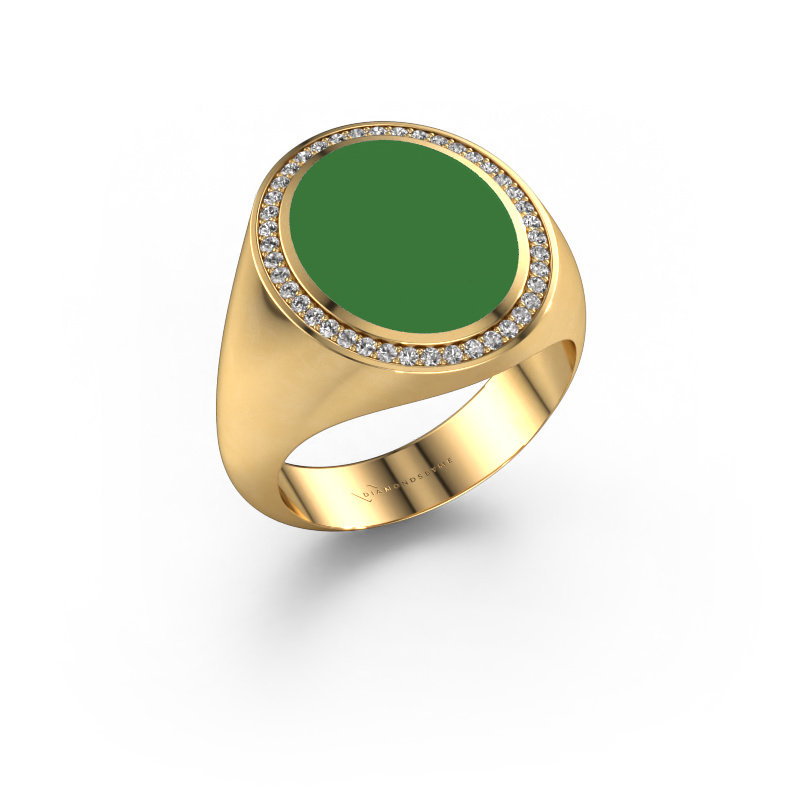 Image de Chevalière Adam 4 585 or jaune émail vert 15x12 mm