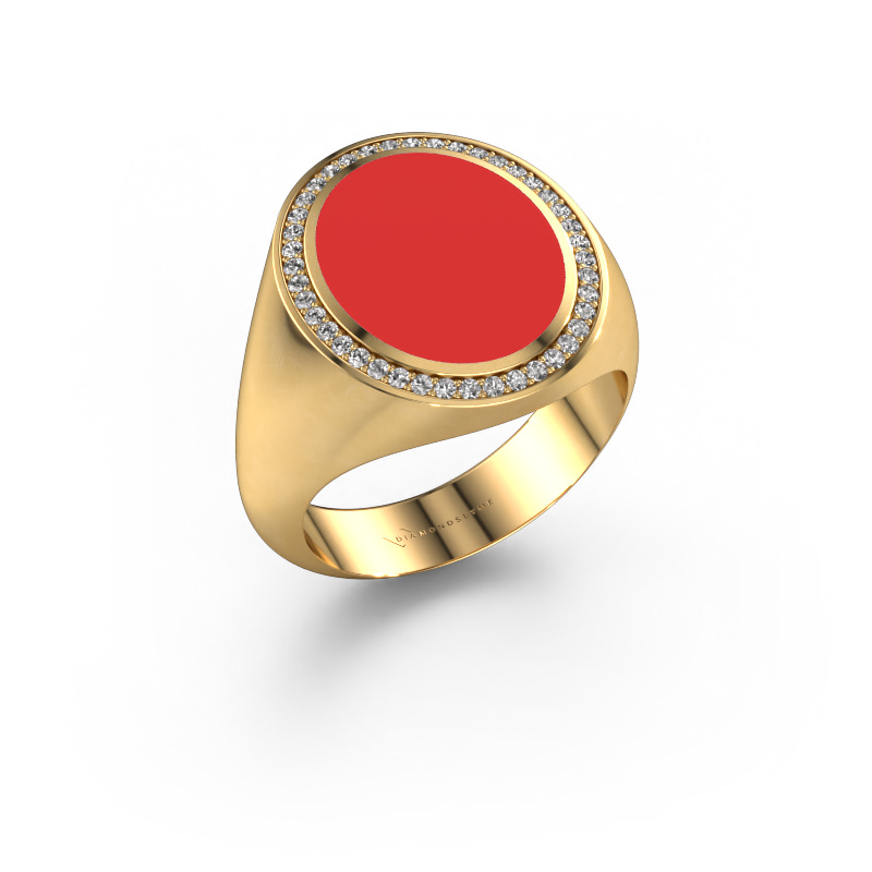 Image of Signet ring Adam 4 585 gold Red enamel 15x12 mm