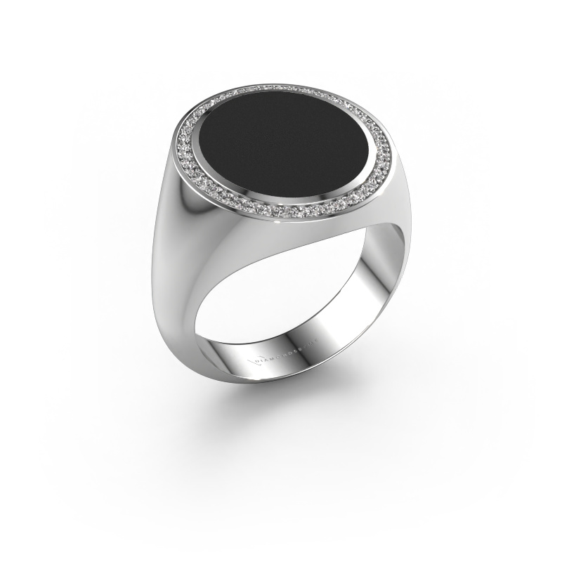 Image of Signet ring Adam 5 585 white gold Black enamel 15x13 mm