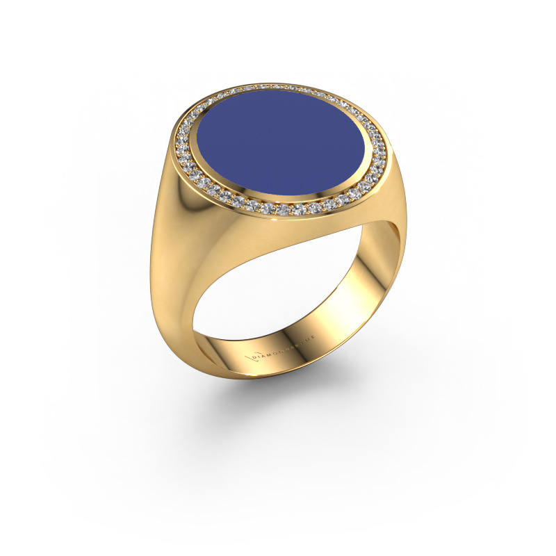 Image of Signet ring Adam 5 585 gold Blue enamel 15x13 mm