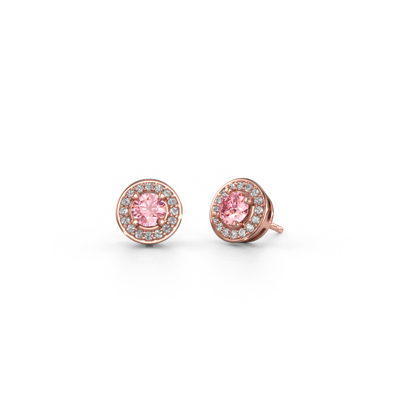 Afbeelding van Oorknopjes Agaat 585 rosé goud Roze lab grown diamant 5 mm