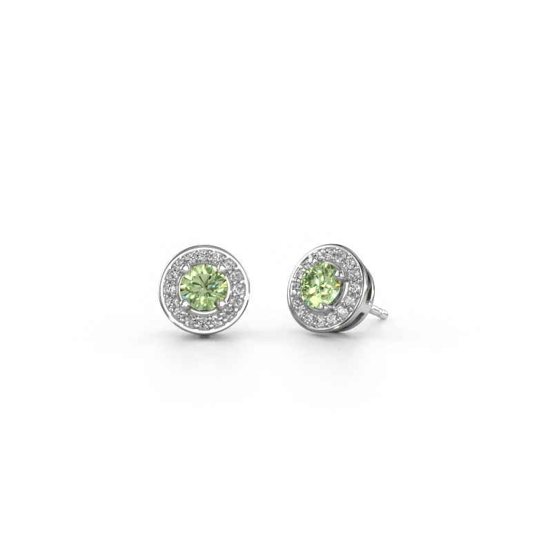 Image of Stud earrings Agaat 950 platinum Green lab grown diamond 5 mm
