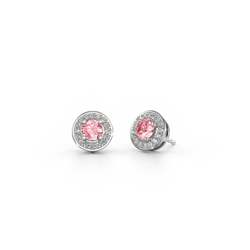 Image de Clous d'oreilles Agaat 950 platine Diamant synthétique roze 5 mm