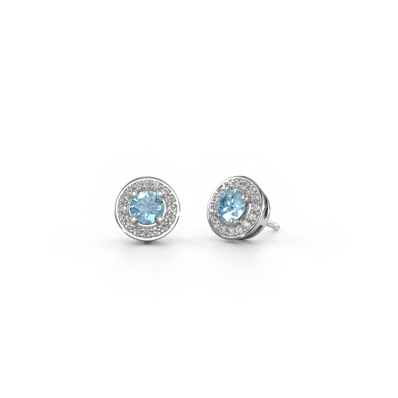 Image de Clous d'oreilles Agaat 585 or blanc Diamant synthétique bleu 5 mm