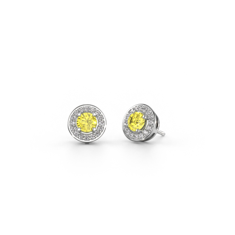 Image of Stud earrings Agaat 585 white gold Yellow lab grown diamond 5 mm