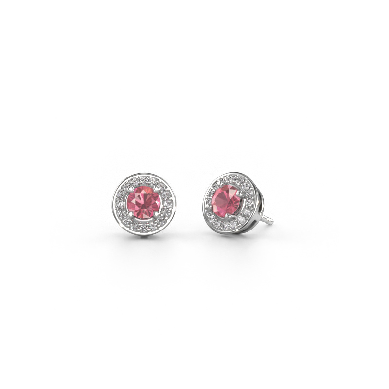 Image de Clous d'oreilles Agaat 585 or blanc Rose tourmaline 5 mm