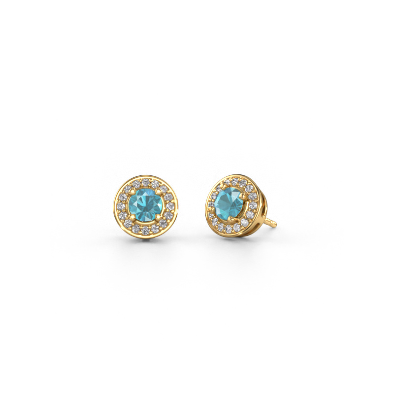 Image of Stud earrings Agaat 585 gold Blue topaz 5 mm