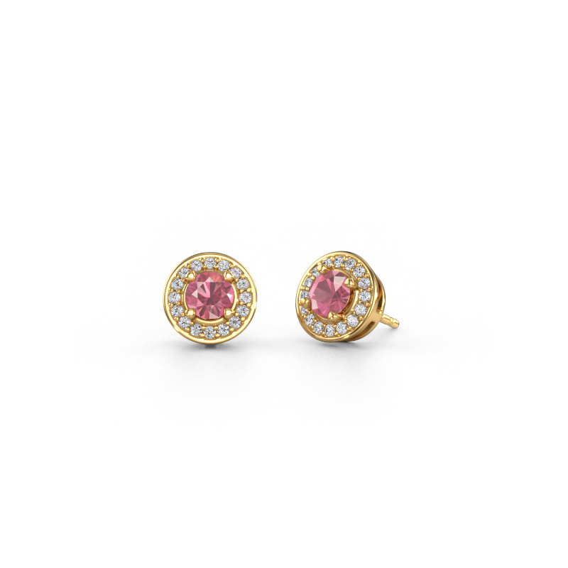 Image of Stud earrings Agaat 585 gold Tourmaline pink 5 mm