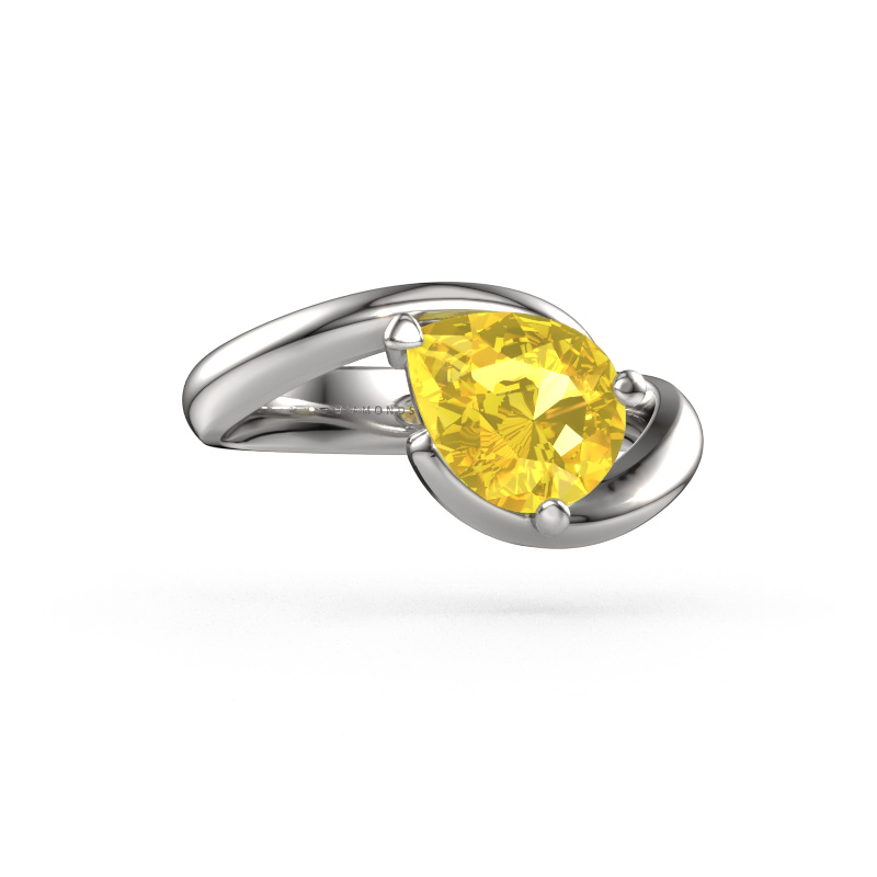 Afbeelding van Verlovingsring Aida PER 585 witgoud Gele saffier 9x7 mm