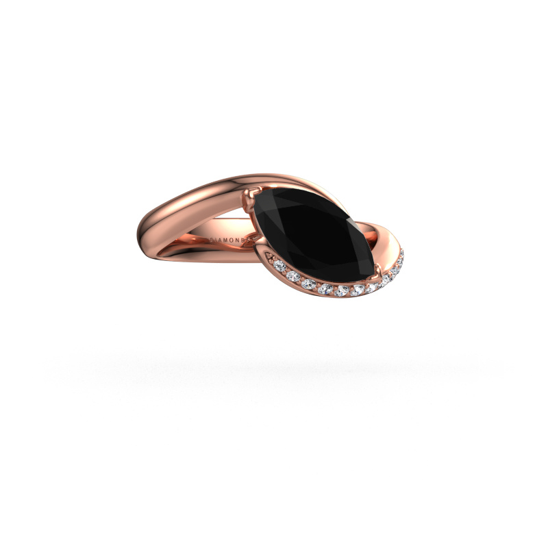 Image of Engagement ring Aida MRQ side 585 rose gold Black diamond 1.608 crt