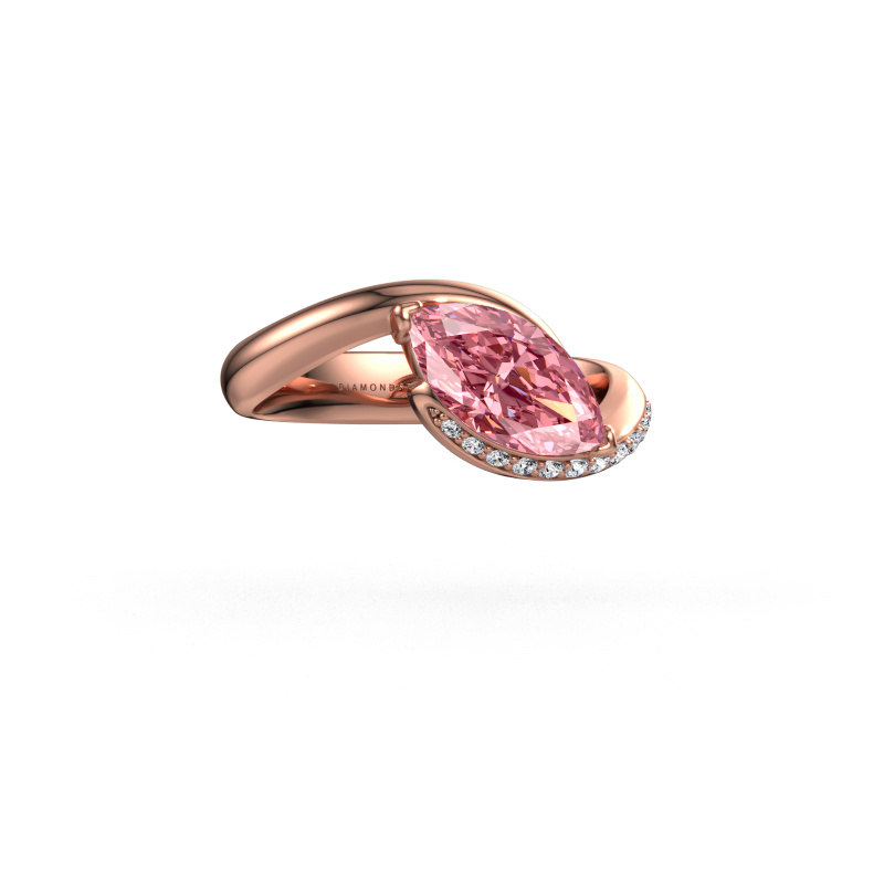 Image of Engagement ring Aida MRQ side 585 rose gold Pink lab grown diamond 11x5.5 mm