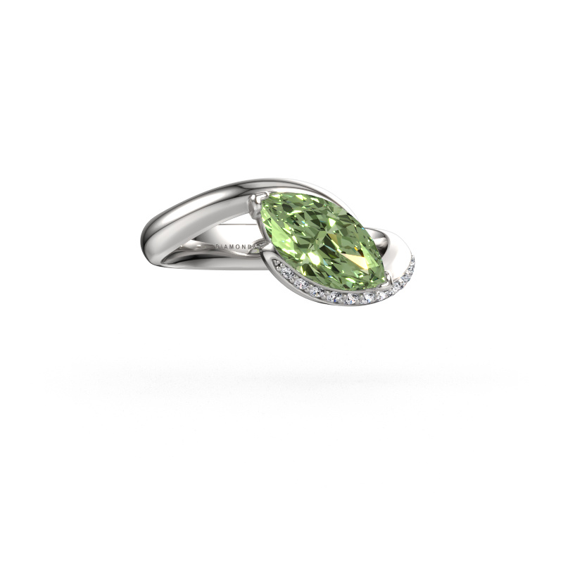 Afbeelding van Verlovingsring Aida MRQ side 585 witgoud Groene lab grown diamant 11x5.5 mm