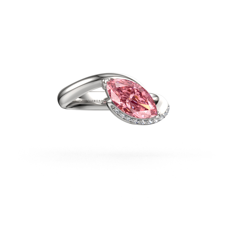 Image of Engagement ring Aida MRQ side 585 white gold Pink lab grown diamond 11x5.5 mm