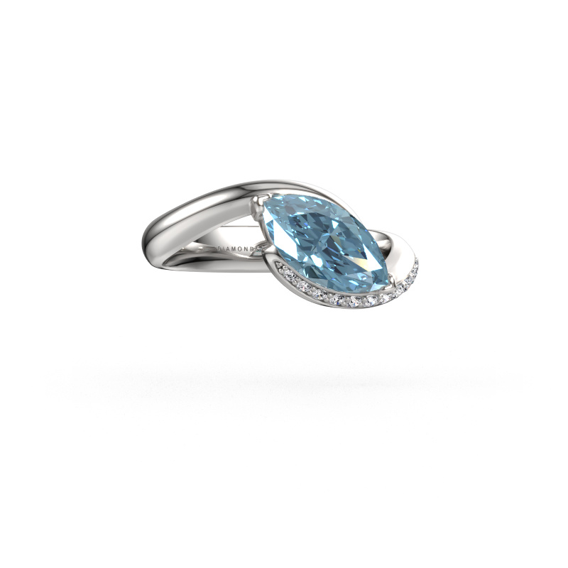 Image of Engagement ring Aida MRQ side 950 platinum Blue lab grown diamond 11x5.5 mm