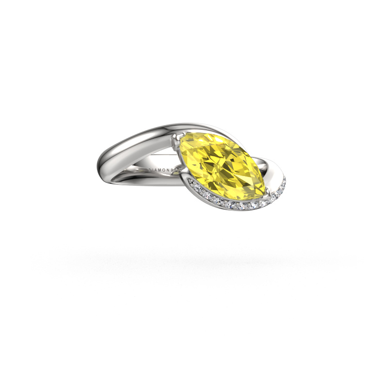 Image of Engagement ring Aida MRQ side 585 white gold Yellow lab grown diamond 11x5.5 mm
