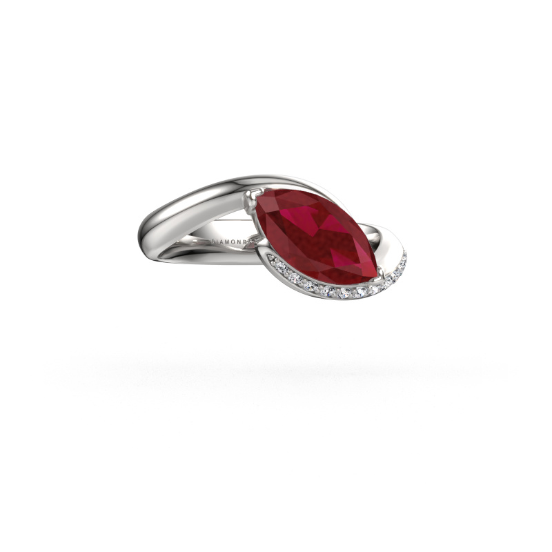 Image of Engagement ring Aida MRQ side 950 platinum Ruby 11x5.5 mm
