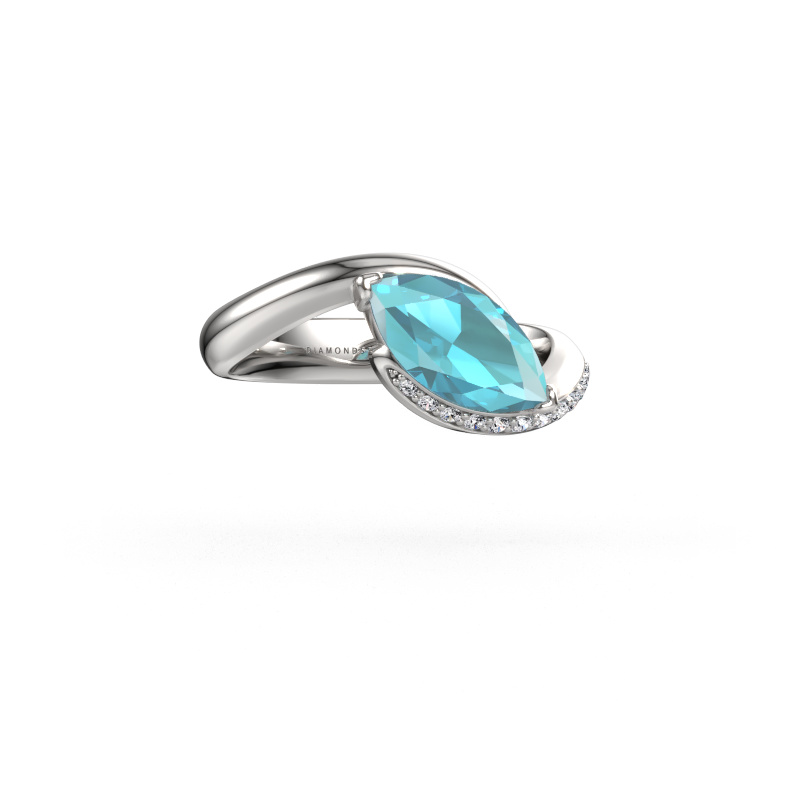 Image of Engagement ring Aida MRQ side 950 platinum Blue topaz 11x5.5 mm