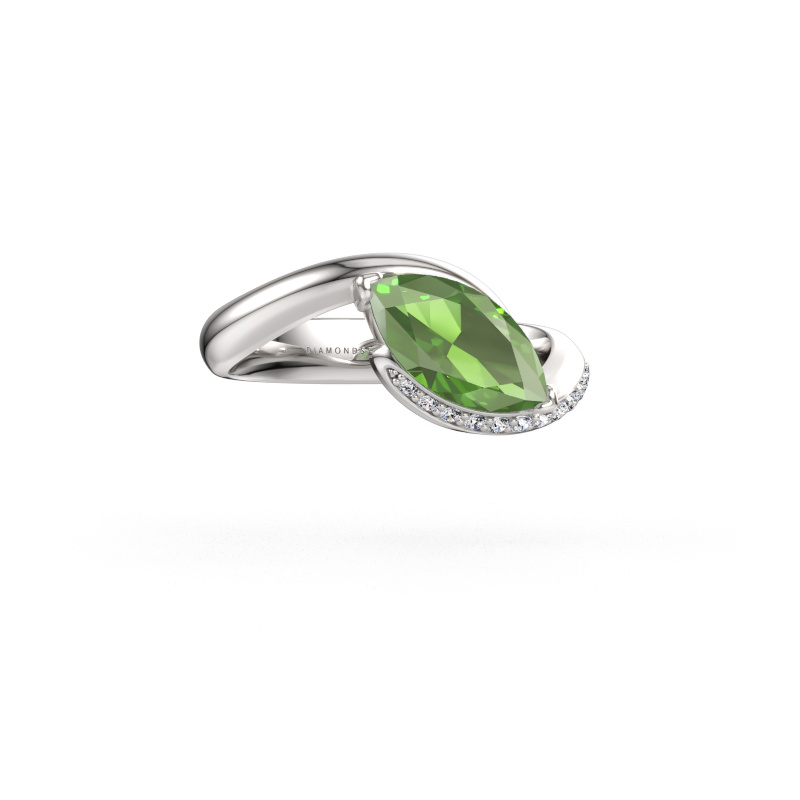 Immagine di Anello di fidanzamento Aida MRQ side 585 oro bianco Tormalina verde 11x5.5 mm