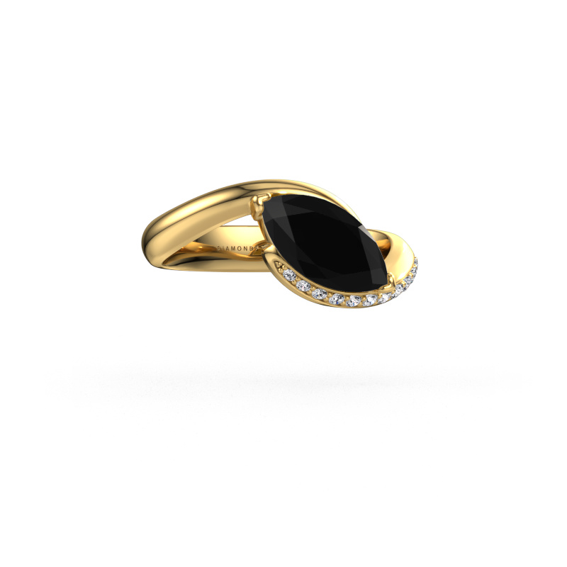 Image of Engagement ring Aida MRQ side 585 gold Black diamond 1.608 crt
