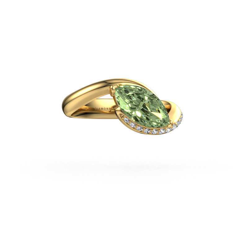 Image of Engagement ring Aida MRQ side 585 gold Green lab grown diamond 11x5.5 mm