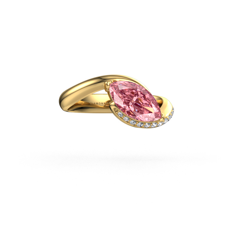 Image of Engagement ring Aida MRQ side 585 gold Pink lab grown diamond 11x5.5 mm