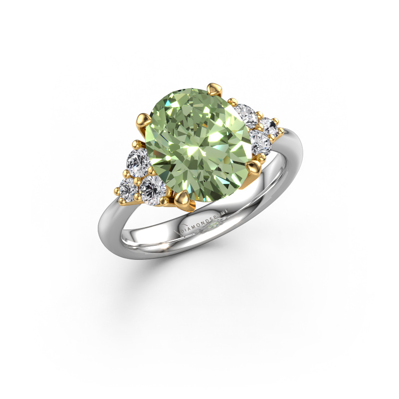 Image of Engagement ring Aleida OVL 1 585 white gold Green lab grown diamond 9x7 mm