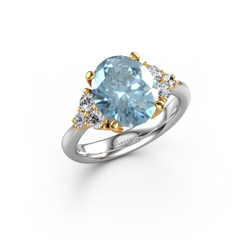 Image of Engagement ring Aleida OVL 1 585 white gold Blue lab grown diamond 9x7 mm