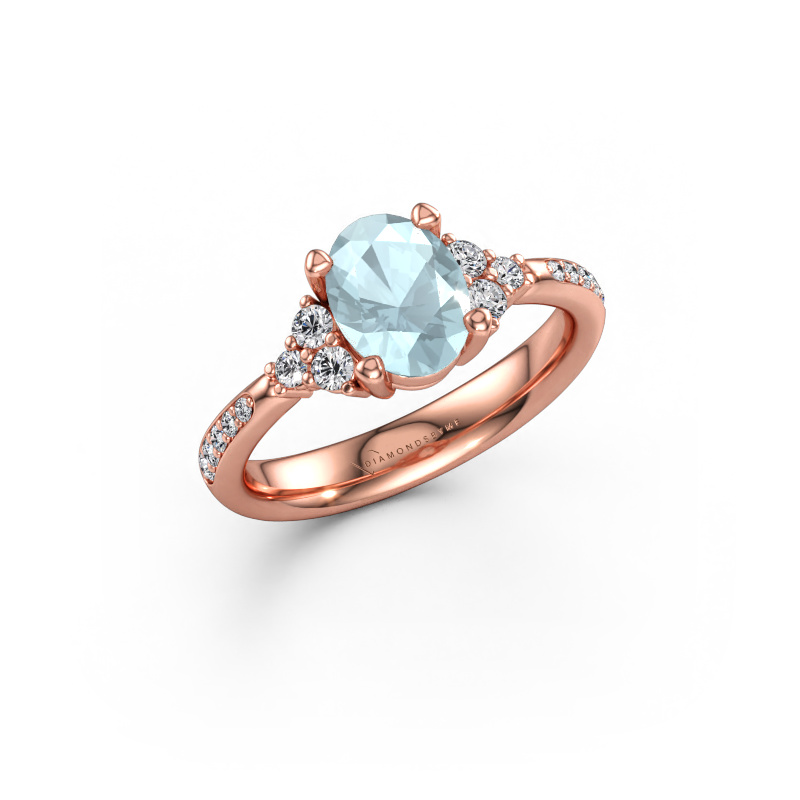 Immagine di Anello di fidanzamento Aleida OVL 2 585 oro rosa Acquamarina 8x6 mm