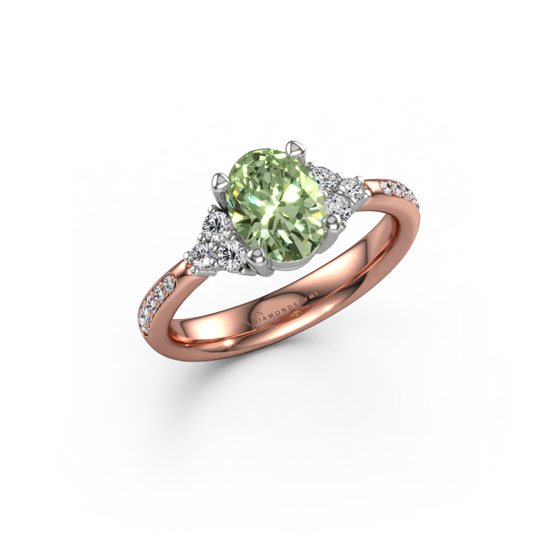 Image of Engagement ring Aleida OVL 2 585 rose gold Green lab grown diamond 8x6 mm