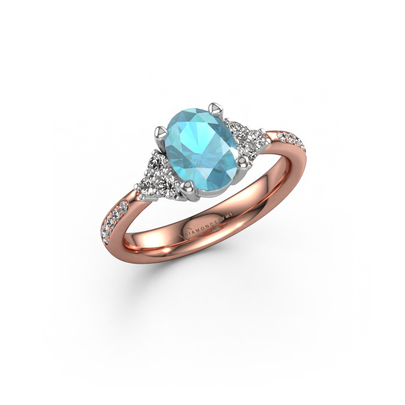 Image of Engagement ring Aleida OVL 2 585 rose gold Blue topaz 8x6 mm