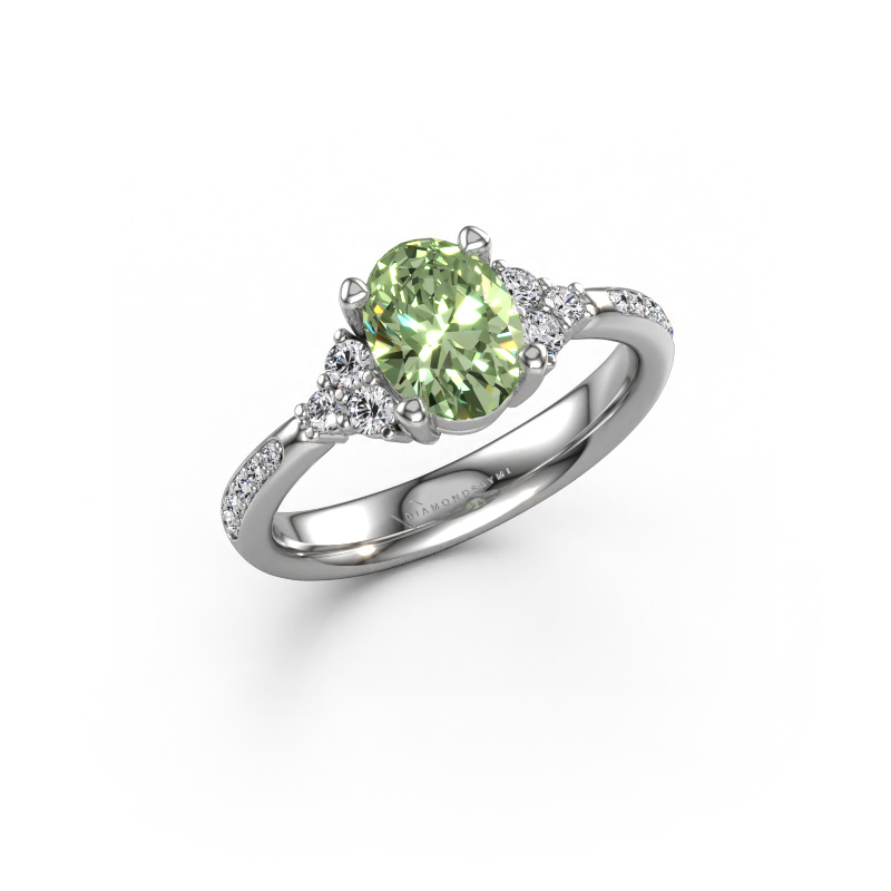 Image of Engagement ring Aleida OVL 2 585 white gold Green lab grown diamond 8x6 mm