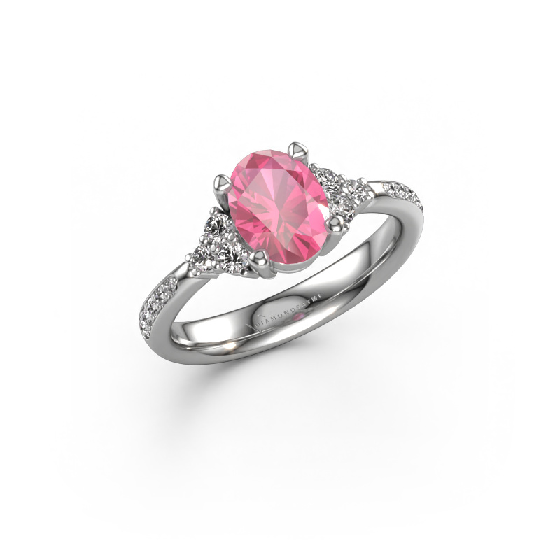 Image de Bague de fiançailles Aleida OVL 2 585 or blanc Saphir rose 8x6 mm