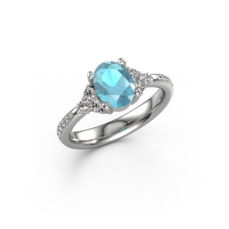 Image of Engagement ring Aleida OVL 2 585 white gold Blue topaz 8x6 mm