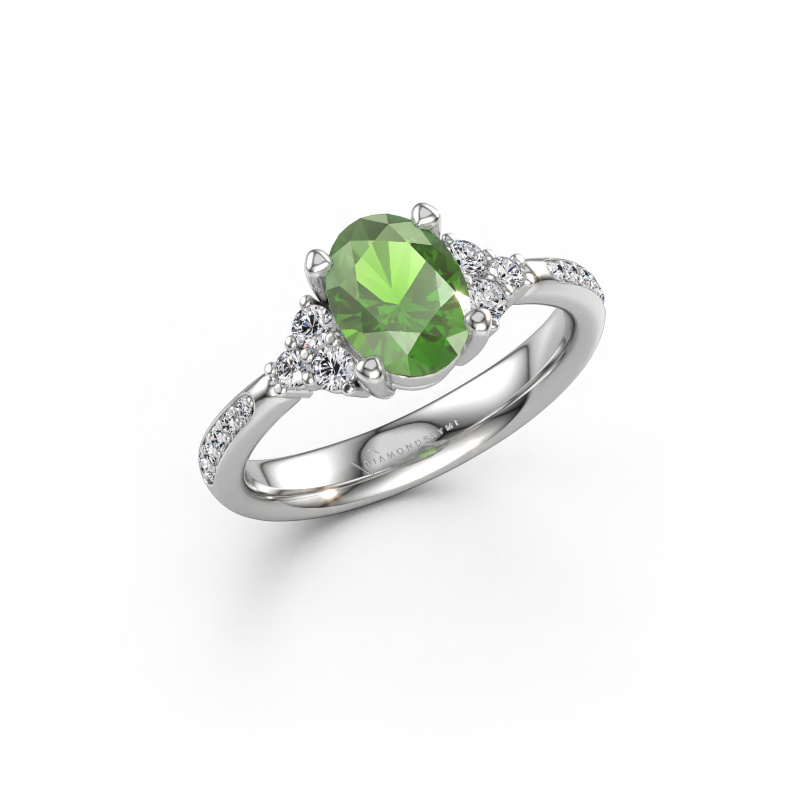 Afbeelding van Verlovingsring Aleida OVL 2 950 platina Toermalijn groen 8x6 mm