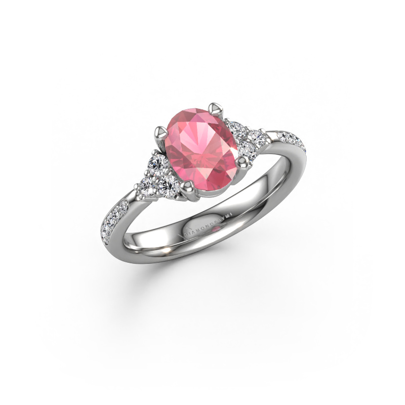 Image of Engagement ring Aleida OVL 2 585 white gold Tourmaline pink 8x6 mm