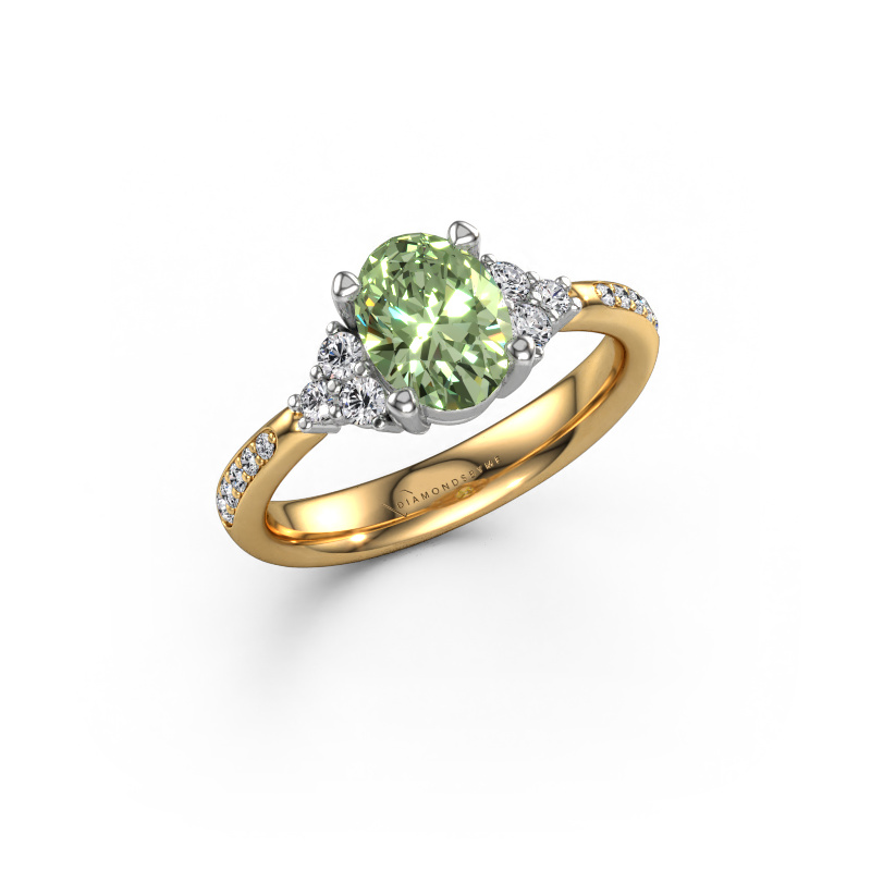 Image of Engagement ring Aleida OVL 2 585 gold Green lab grown diamond 8x6 mm