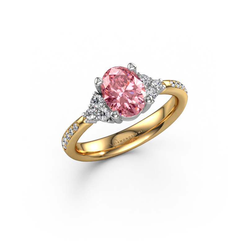 Image of Engagement ring Aleida OVL 2 585 gold Pink lab grown diamond 8x6 mm