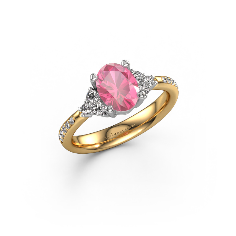 Image of Engagement ring Aleida OVL 2 585 gold Pink sapphire 8x6 mm