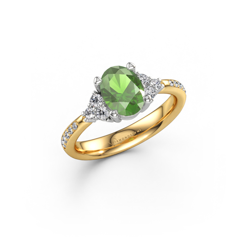 Bild von Verlobungsring Aleida OVL 2 585 Gold Turmalin grün 8x6 mm