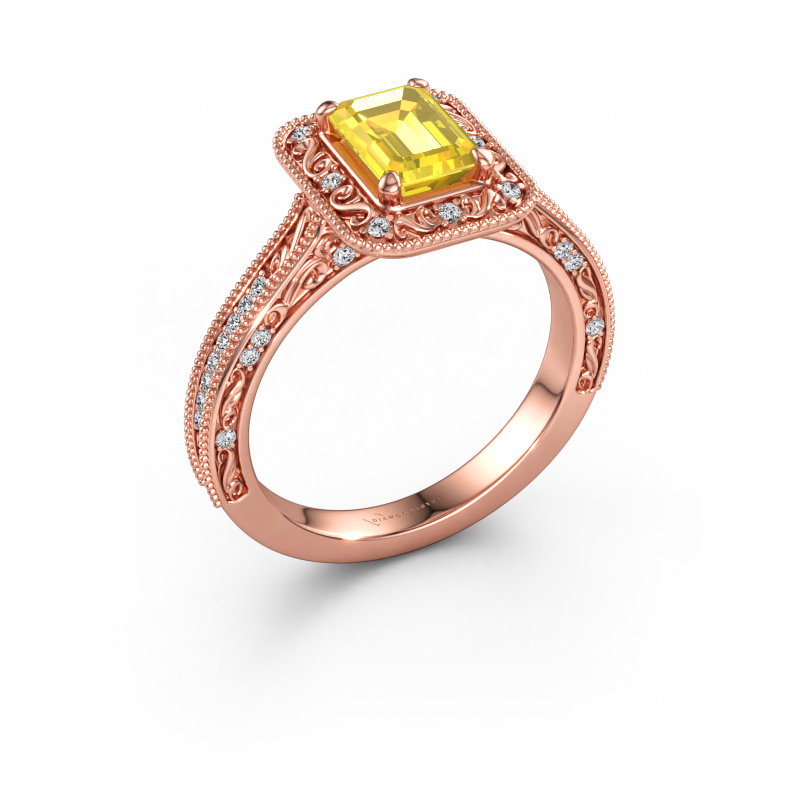 Immagine di Anello di fidanzamento Alice EME 585 oro rosa Zaffiro giallo 7x5 mm