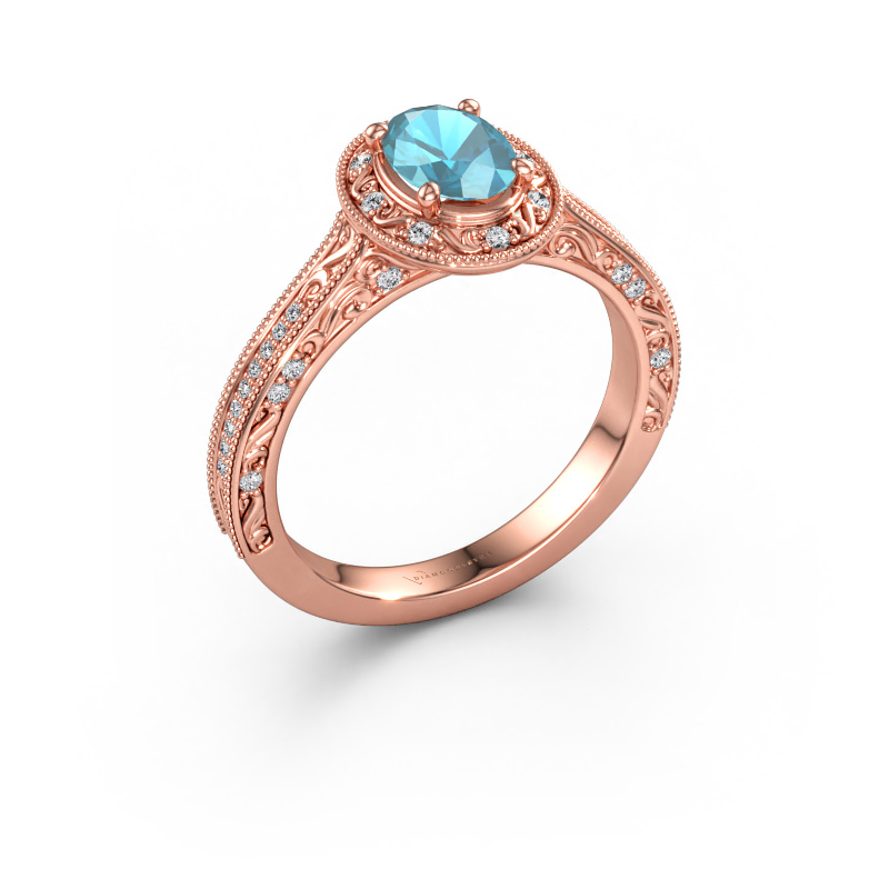 Immagine di Anello di fidanzamento Alice OVL 585 oro rosa Topazio blu 7x5 mm