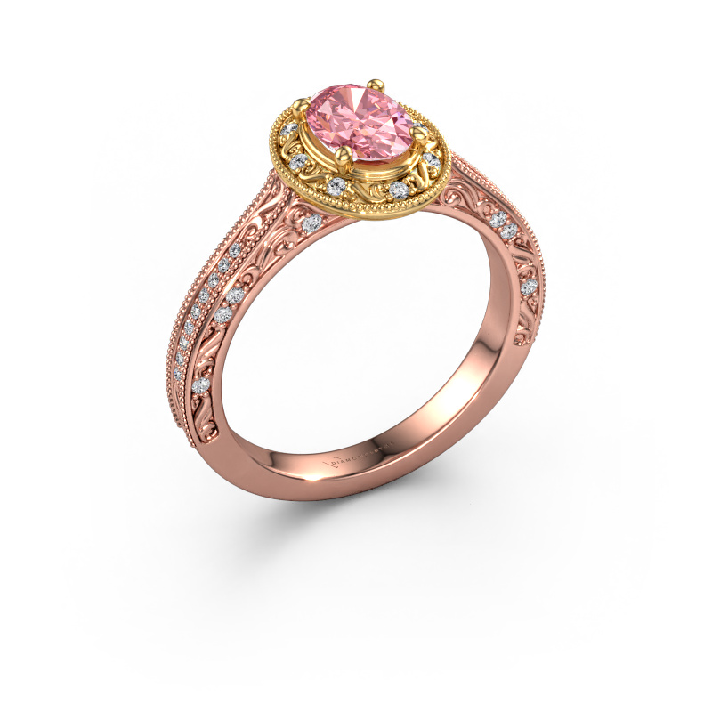 Image of Engagement ring Alice OVL 585 rose gold Pink lab grown diamond 7x5 mm